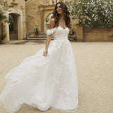 New Summer New Shoulder Brat White Wedding Dress Sexy Atmospheric Fashion Slim Thin Yarn HZ0517
