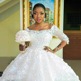 Wedding Dress Wedding Dress Pregnant Princess Wedding Dress Large Size Drag-And-Shoulder Mid-Sleeve Wedding Dress HZ0517