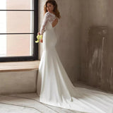 Long-Sleeved Wedding Dress 2026 New Simple U-Collared Fish Tail Travel Shooting Small Tail Soft Yarn Thin HZ0517