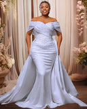 One-Word Shoulder Wedding Dress And Tail Female Senior Banquet Temperament Famous Host Small Sexy Heavy Industry Nails HZ0517