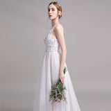 2026 New Word Shoulder French Hanging Neck Light Wedding Dress Mori Version Of The Korean Version Of The Lace Out Of The Light Dress Woman HZ0517
