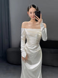French Light Wedding Dress 2026 New Simple Shoulder-Swear Long-Sleeved White Fishtail Engagement Dress Dress HZ0517