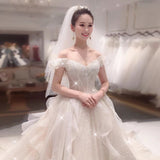 Starry Sky Main Wedding Dress 2026 New Bridal Temperament French Word Shoulder Long Tail Sen System Super Fairy Dream Small HZ0517