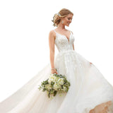 New Sling With Deep V Sexy Bridal Wedding Dress Drag Floor Long Skirt Stage Show White Long Dress HZ0517