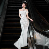French-Style Fasci Bridal Bridal Niche High Sense Light Words Shoulder Yarn Fishtail White Engagement Dress HZ0517