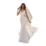 Fishtail Wedding Dress Deep V Sexy Small Tail Beach Show Wedding Dress Fashion Slimming Elegant HZ0517