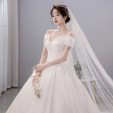 French Word Shoulder Main Wedding Dress 2026 Bride's New Court Wind Trip Film Wedding Dress Big Tail Wedding Dress HZ0517