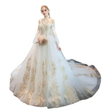 Wedding Dress 2026 New Bride's Word Shoulder Showing Lean Sleeve Long Tail Main Wedding Dress HZ0517