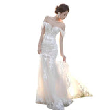 French Word Shoulder Fishtail Wedding Bride 2026 New Lace Niche Travel Temperament Evening Dress HZ0517