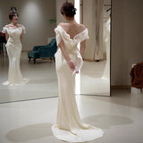 One-Word Shoulder Light Wedding Dress Bride 2026 New Super Xiansen Lined Go Out Of The Yarn French High-End Fishtail Welcome Dress Dress HZ0517