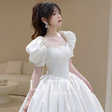 White Engagement Evening Dress Dress Woman 2026 New Niche Adult Salute Princess Toast To The Ponpong Skirt Banquet Host HZ0517