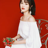 French-Style Stupa Wedding Dress 2025 Autumn And Winter New Mori Family Retro Shot Shoulder Simple Shoulder Small Tail Dress HZ0517