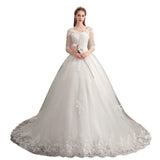 Wedding Tug Deep V-Neck Lace Main Wedding Dress Large-Size High-Waist Wedding Dress Simple Long-Sleeved Summer HZ0517