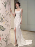 French-Style Seduced Light Wedding Dress Bride Senior Sense Small Simple Sen Tie Slings Go Out Yarn Fishtail White Dress Dress HZ0517