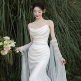 Brased Light Wedding Dress 2026 New Travel Photography Sen Series Super Fairy Bride Wedding Fishtail Dress Simple Welcome Out Of The House HZ0517