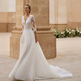 Wedding Dress 2026 New Elegant V-Neck Wedding Dinner Formal Occasion Lace Long-Sleeved A-Sided Dress Woman HZ0517