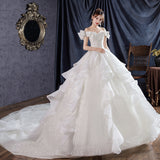 Temperament Main Wedding Dress Mori 2026 New Small Bridal Big Tail Super Fairy Starry Sky Word Shoulder Dream W36 HZ0517