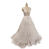 High Sense Court Style Luxury Heavy Industry Sexy Bare Back Lace Embroidered Punk Skirt Tug Wedding Dress HZ0517