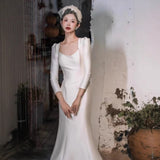 White Dingy Light Wedding Dress Long Sleeves Cover Arm Go Out Yarn Temperament Fishtail Light Luxury Bridal Wedding Dress HZ0517