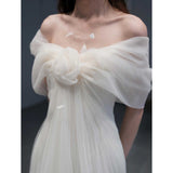 One-Word Shoulder Light Wedding Dress Korean Super Xiansen Bride's Morning Robes Go Out Yarn Light Luxury Thin Dress Dress HZ0517