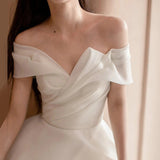 One-Word Shoulder Light Wedding Bride 2026 New Travel Photography Sen Series Super Fairy Dress Simple Light Luxury Welcome Go Out Yarn HZ0517