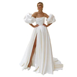 Direct Sales Women's Wear Denoodle Braided Temperament Dress Bubble Cuff Side Open Fork A-Shaped Wedding Dress HZ0517
