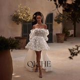 For A Word Shoulder Three-Dimensional Flower Short Dress Before The Long Tailed Bride Engagement Dress HZ0517