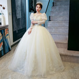 Main Wedding Dress 2025 New Summer Bridal Girl Small One-Word Shoulder Yarn Large Drag Tail Long Sleeve Welcome Yarn HZ0517