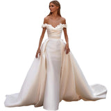 One-Word Shoulder-Sweared Detachable Fishtail Wedding Dress New Two-Wear Wedding Dress HZ0517