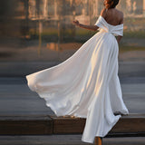 Summer New One-Word Shoulder Dress Long Banquet Commute Fell To The Ground Small Tail Evening Dress HZ0517