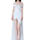 French Word Shoulder-Tailed Light Wedding Dress Bridal Certificate Registration Small White Dress Dress Short Group HZ0517