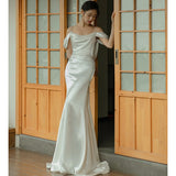 Suspension Belt Light Wedding Dress French Retro Travel Simple White Thin Fishtail Skirt Small Drag Korean Welcome Yarn HZ0517