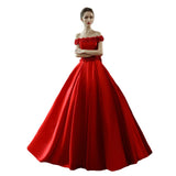 One-Word Shoulder Red Tailed Wedding Dress Female Dingy Wedding Dress Korean Version Of The Princess 2026 Spring New Bridal Wedding Dress HZ0517