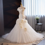 Brassing And Densate Light Wedding Bride Wedding Evening Dress Dress Female White Fishtail Thin High Sense Flowers Noble Woman HZ0517