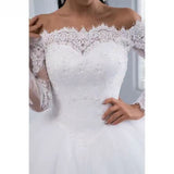 Wedding Dress 2026 New Word Shoulder Long-Sleeved Bride Married Waist Temperament Thin Lace Big Tail HZ0517