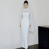 Senior Feeling Bride Engagement Morning Robe Host Evening Dress Light Luxury Temperament Long Shawl Ribbon Dinner Dress HZ0517