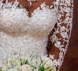 2026 Spring New Beaded Long-Sleeved Retro Fairy Lace Mermaid Wedding Dress High-Necked Dedrece Large Size Wedding Dress HZ0517