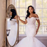 Wedding Fish Tail Ebay 2026 New Shoulder White Lace Mid-Rise Large-Size Wedding Dress HZ0517