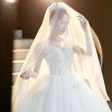 One-Word Shoulder Simple Main Wedding Dress 2025 New Temperament Drag Tail Light Wedding Dress Mori Dream Little Bridal Wedding Dress HZ0517