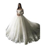 Wedding Dress In The Spring Of 2026 Shoulder Long-Sleeved Wedding Dress Lace Lace Tail Wedding Dress HZ0517