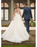 New Sling With Deep V Sexy Bridal Wedding Dress Drag Floor Long Skirt Stage Show White Long Dress HZ0517