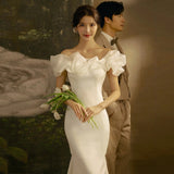 Fishtail Light Wedding Dress Simple Temperament Slim Thin Out Of The Door Yarn French Welcome And Set Of Face Dress Dress HZ0517