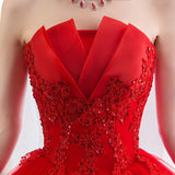 Red Brated New Light Wedding Dress High-Waist Temperament Thin Bride Wedding Dress Qidi Fairy Dream Princess Ponbo Skirt HZ0517