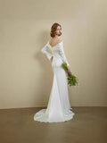 One-Word Shoulder Long Sleeves And Two Elegant Fishtails And Bridal Wedding Lawn Tour HZ0517