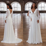 New Elegant Ladies Long Dress V Neck Chiffon Bareback Wedding Banquet Dress Direct Sales HZ0517