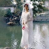 French Travel Photo Shoot Retro Light Wedding Dress White Lace Bubble Sleeve Photography Dress Dress HZ0517