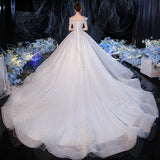 One-Word Shoulder Wedding Dress 2026 New Temperament Bride Simple Atmospheric Princess Dress Small Tug Tail Thin Wedding Dress HZ0517