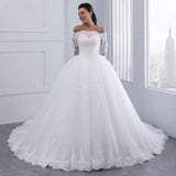 Wedding Dress 2026 New Word Shoulder Long-Sleeved Bride Married Waist Temperament Thin Lace Big Tail HZ0517