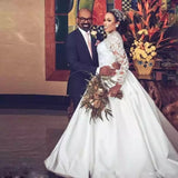 2026 Spring New Meat Color Lace Mesh Wedding Dress African Bride Long-Sleeved Diamond Decorated Big Tail White Wedding Dress HZ0517