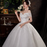 One-Word Shoulder Bridal Wedding Dress 2026 New Thin Temperament Wedding Main Yarn Big Pggy Poncho Tail Wedding Dress HZ0517